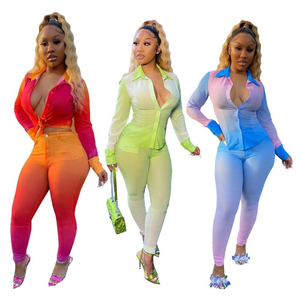 SEXY Long Sleeve Blouse And Pants Two